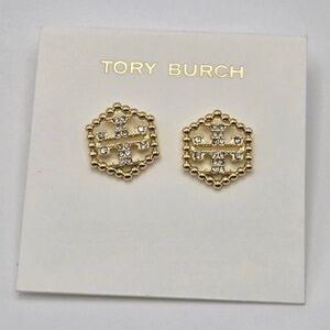 Tory Burch Gold Hexagon Crystal Stud Earrings - Women Jewelry